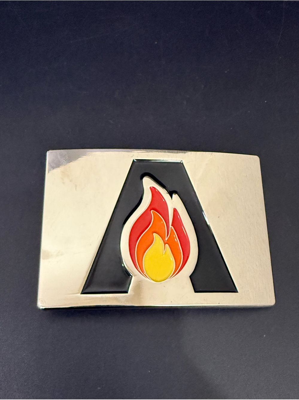 Custom Silver Tone Metal A Logo with Fire Belt Buckle